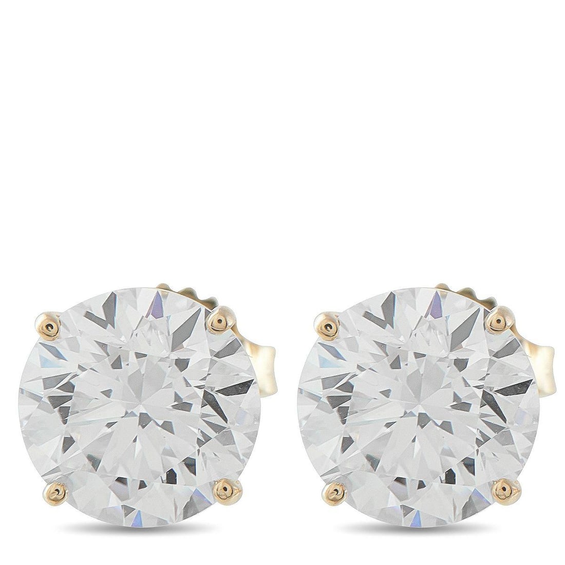 14K YELLOW GOLD 5.0CT LAB-GROWN DIAMOND STUD EARRINGS: Add sparkle and sophistication to any ensemble with these classic stud earrings. Brilliant Lab Grown Diamonds with a total weight of 5.0 carats shine brightly every time they catch the light. Each one