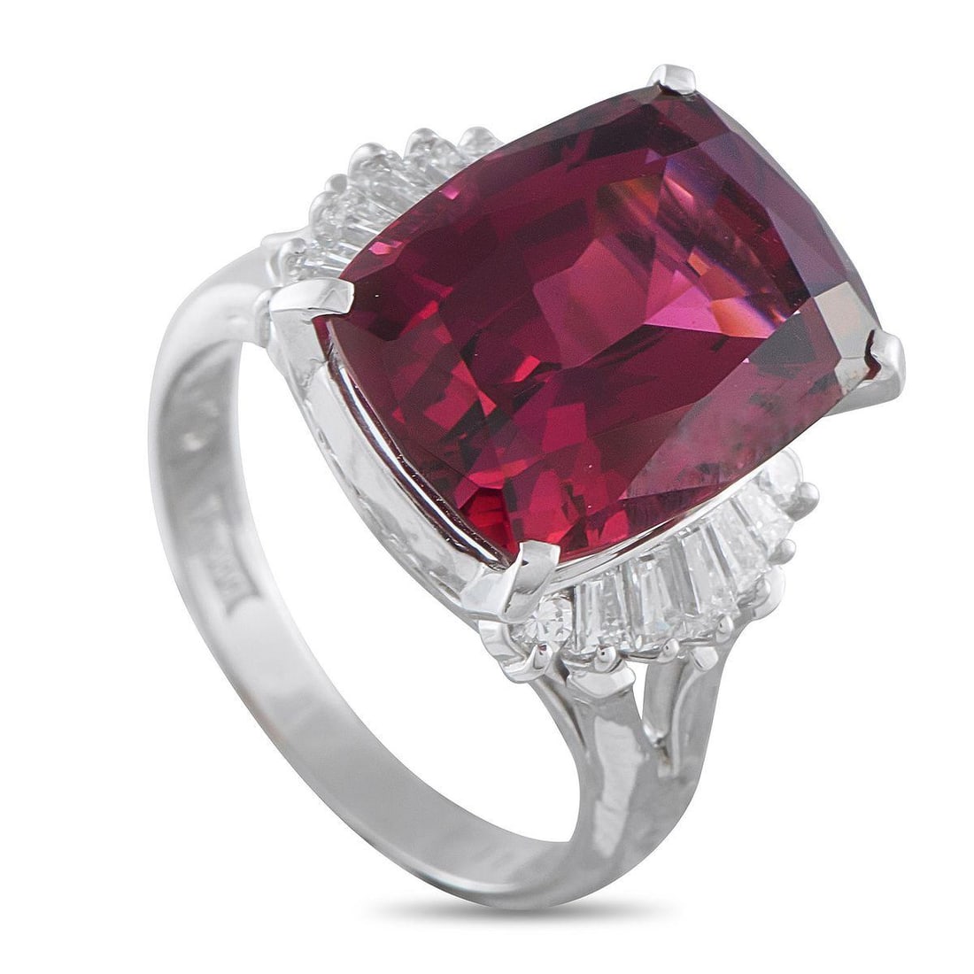 PLATINUM 0.50CT DIAMOND AND RHODOLITE GARNET RING (1 of 4)