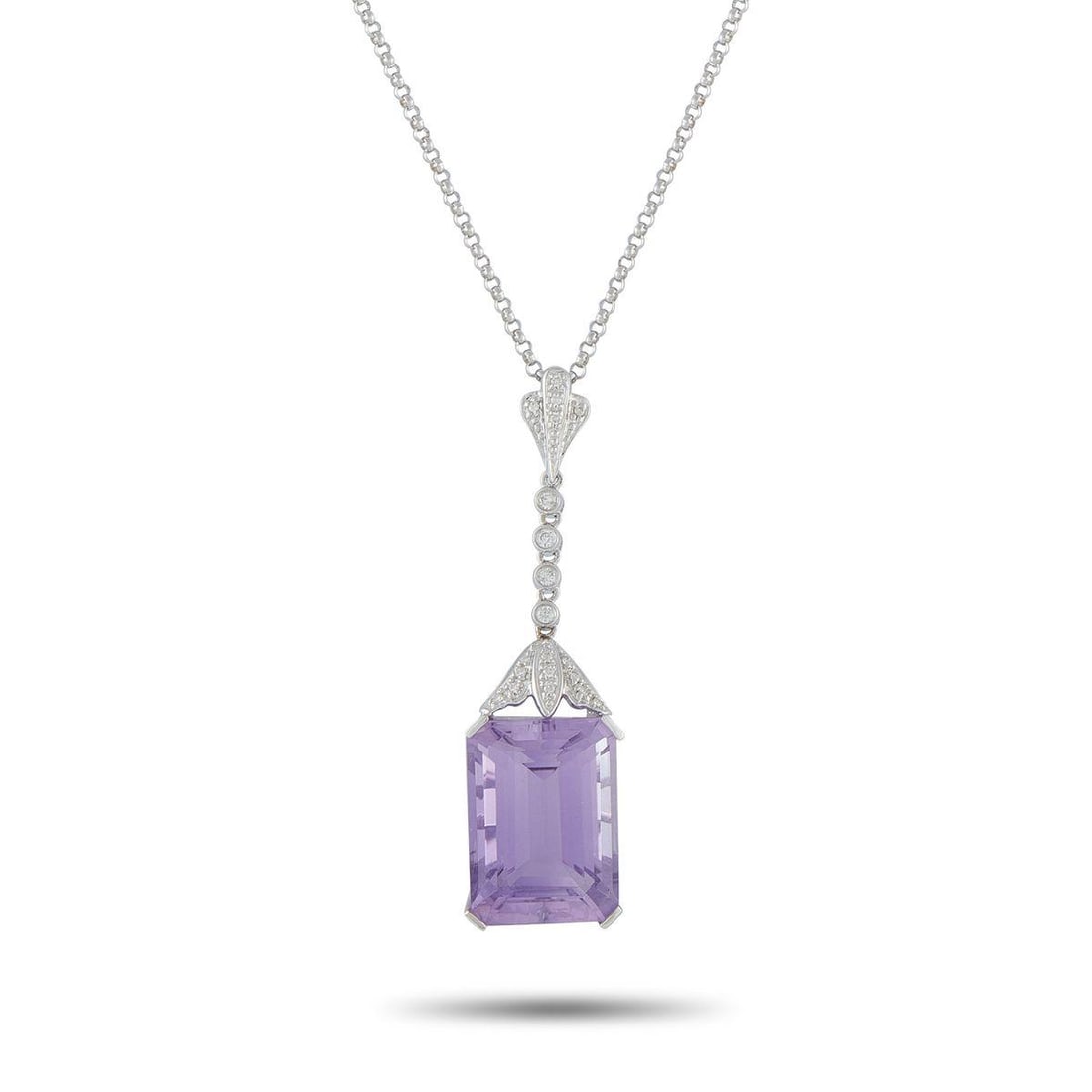 18K WHITE GOLD 0.35CT DIAMOND AND AMETHYST PENDANT NECKLACE (1 of 4)