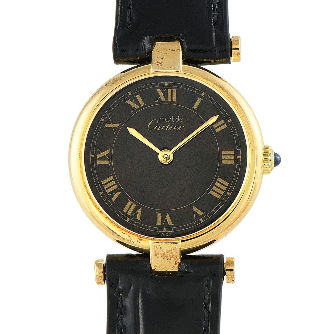 CARTIER MUST DE CARTIER VENDME DARK CHOCOLATE ROMAN DIAL VERMEIL QUARTZ WATCH (1 of 4)