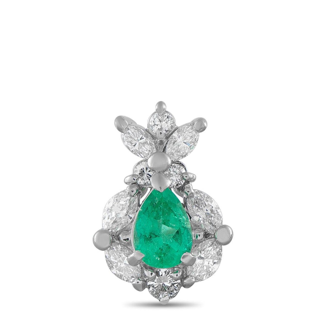 PLATINUM 0.54CT DIAMOND AND EMERALD PENDANT: This luxury pendant is a breathtaking piece that will continually capture your imagination. At the center of the ornate Platinum setting, a 0.51 carat Emerald provides a stunning pop of color. The