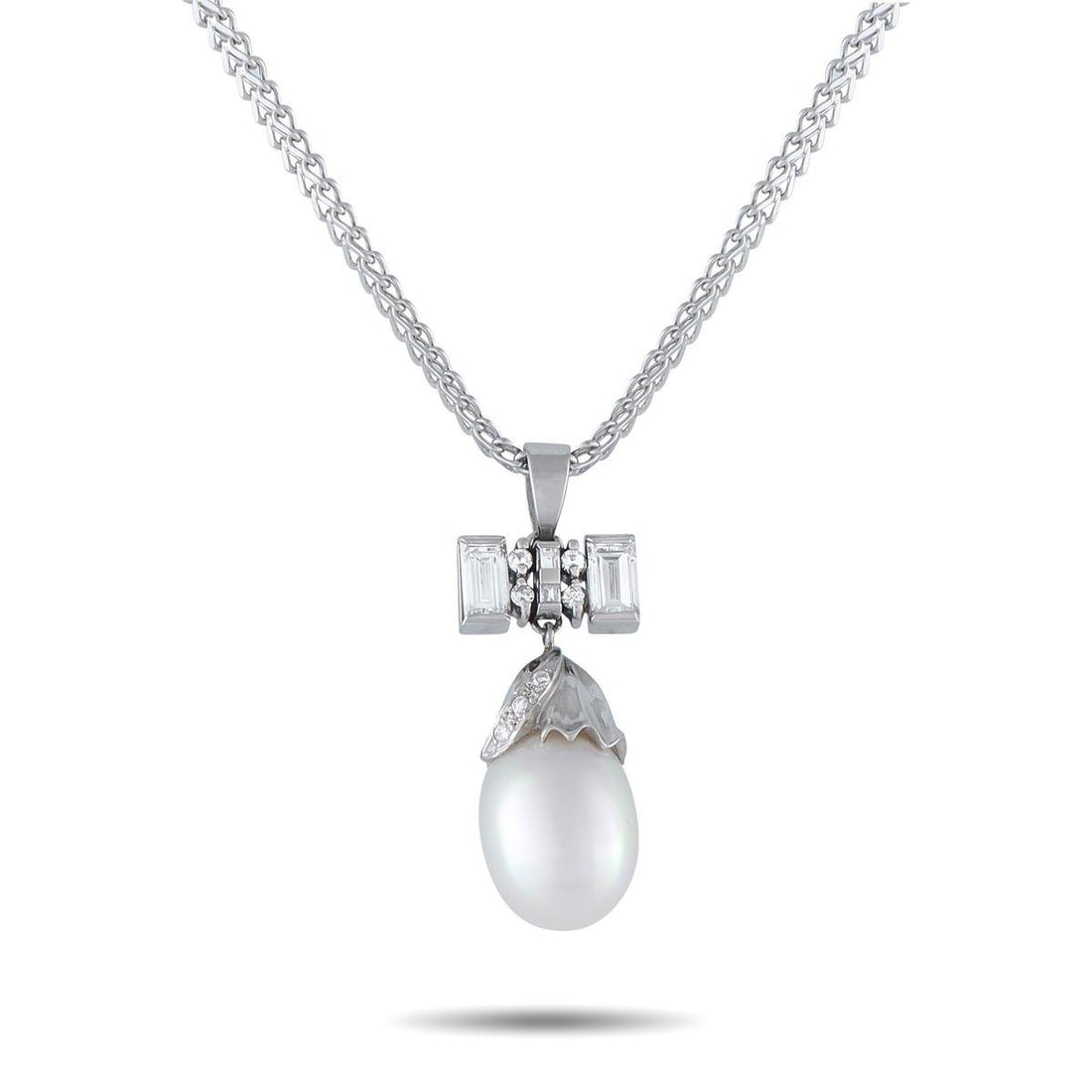 PLATINUM 0.85CT DIAMOND AND PEARL PENDANT NECKLACE (1 of 4)