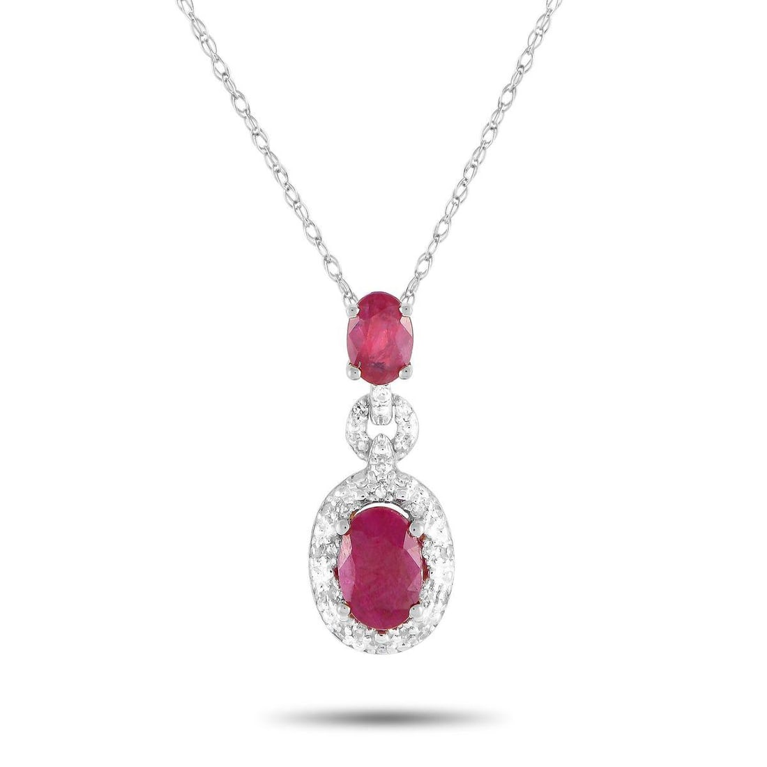 14K WHITE GOLD 0.08CT DIAMOND AND RUBY NECKLACE (1 of 4)