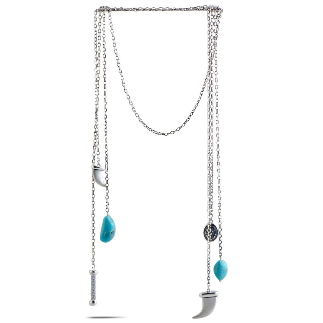 CHARRIOL KUCHA STAINLESS STEEL TWO TURQUOISE AND HORN PENDANTS OPEN ENDED NECKLACE (1 of 3)