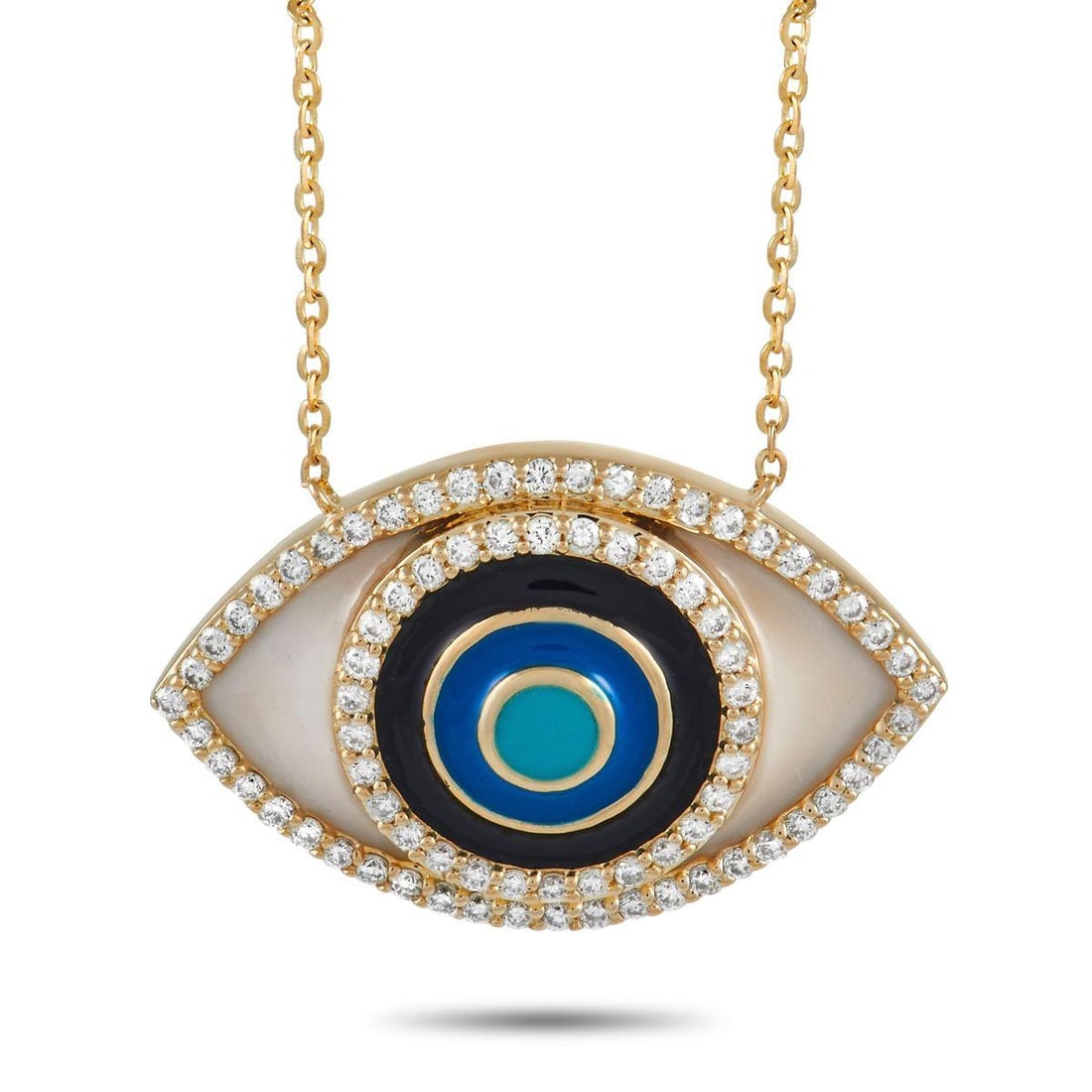 14K YELLOW GOLD 0.40 CT DIAMOND EVIL EYE NECKLACE (1 of 4)