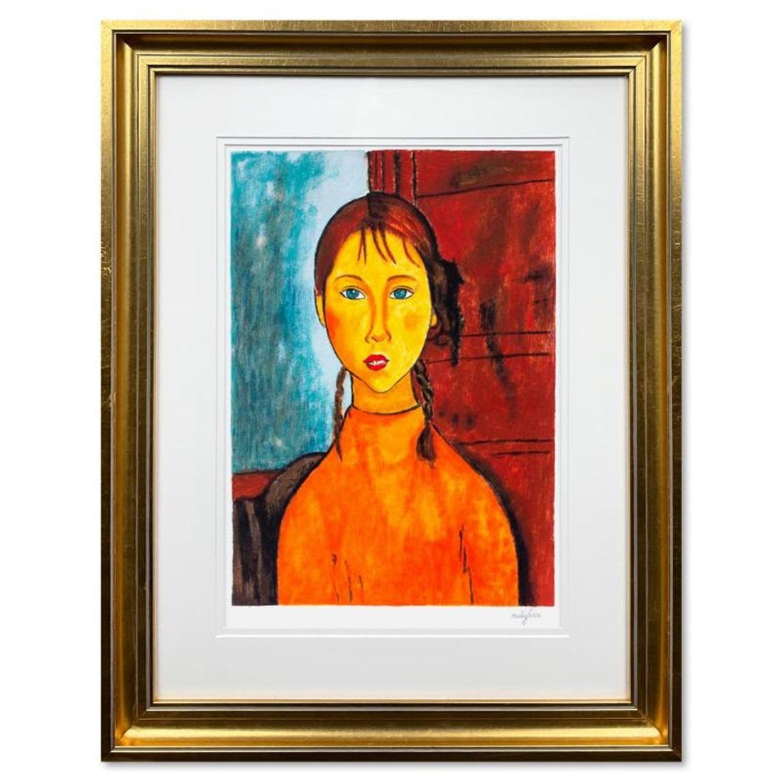Amedeo Modigliani (1884-1920), "Bambina Con Trecce" Framed Limited Edition Serigraph with Letter of: Bambina Con Trecce is a framed limited edition serigraph on paper by Amedeo Modigliani. The piece is plate signed and comes with a letter of authenticity. Measures approximately 27" x 25" (frame), 16.
