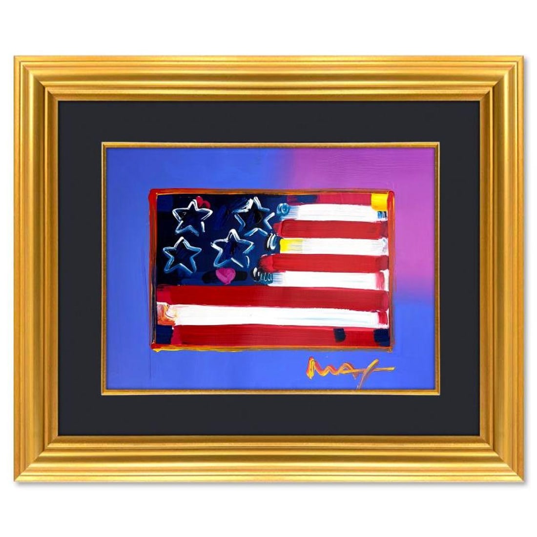 Peter Max, "Flag" Framed One-of-a-Kind Mixed Media, Hand Signed with Registration Number Certifying (1 of 2)