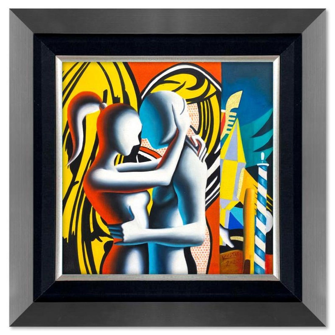Mark Kostabi, "Glory and Glamour" Framed Original Oil Painting on Canvas, Hand Signed with COA: Glory and Glamour is an original oil painting on canvas by Mark Kostabi, hand signed by the artist. This piece comes custom framed. Includes Certificate of Authenticity. Measures approx. 30.5" x 30.5"