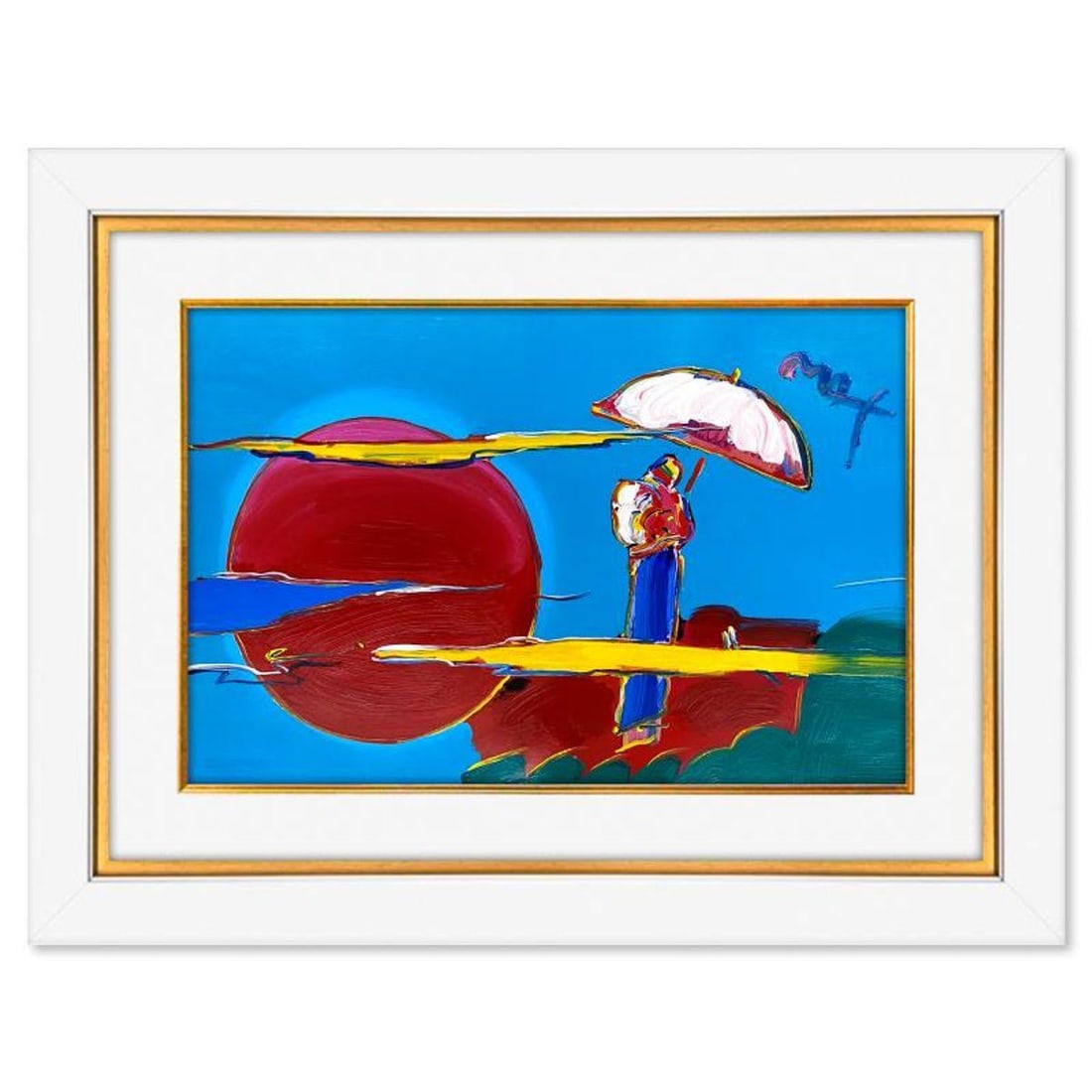 Peter Max, "New Moon 2" Framed One-of-a-Kind Mixed Media, Hand Signed with Registration Number: New Moon 2 is a one-of-a-kind mixed media on paper, hand signed by Peter Max. The piece comes custom framed with a backside cutout to display Peter Max Studio registration number 274752 certifying aut