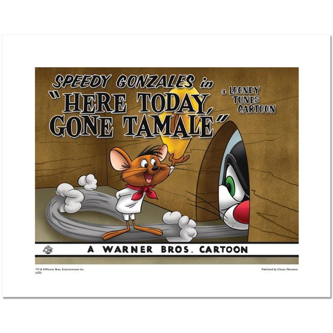 Here Today, Gone Tamale Limited Edition Giclee from Warner Bros., Numbered with Hologram Seal and: Here Today, Gone Tamale is a limited edition giclee on paper from Warner Bros., numbered with hologram seal of Authenticity. This image was originally used as a "lobby card" displayed in theater lobbi