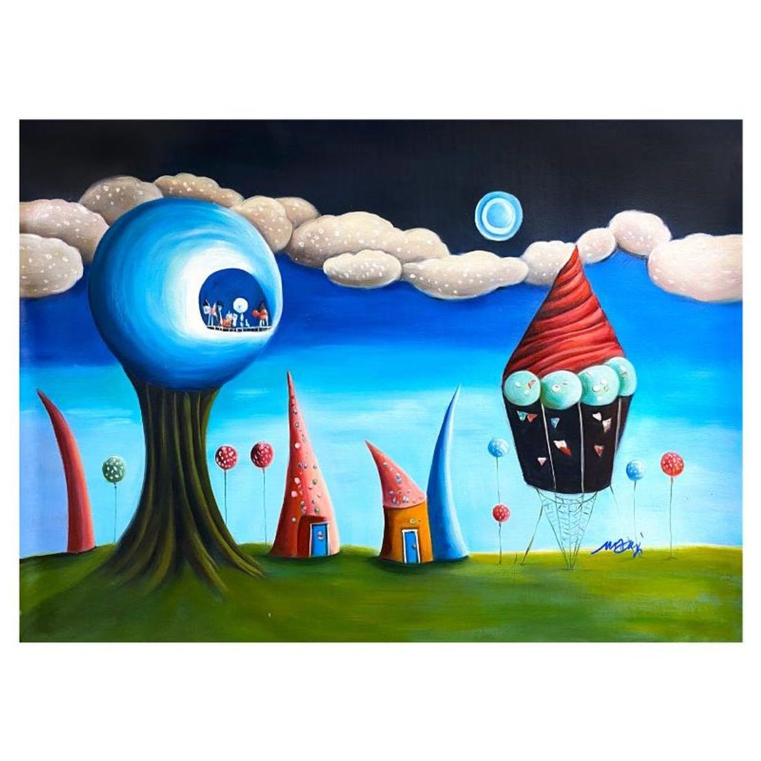 Mani, Original Acrylic Painting on Canvas, Hand Signed with Letter of Authenticity.: This is an original acrylic painting on canvas by Mani, hand signed by the artist. Includes Letter of Authenticity. Measures approx. 20" x 30" (image).