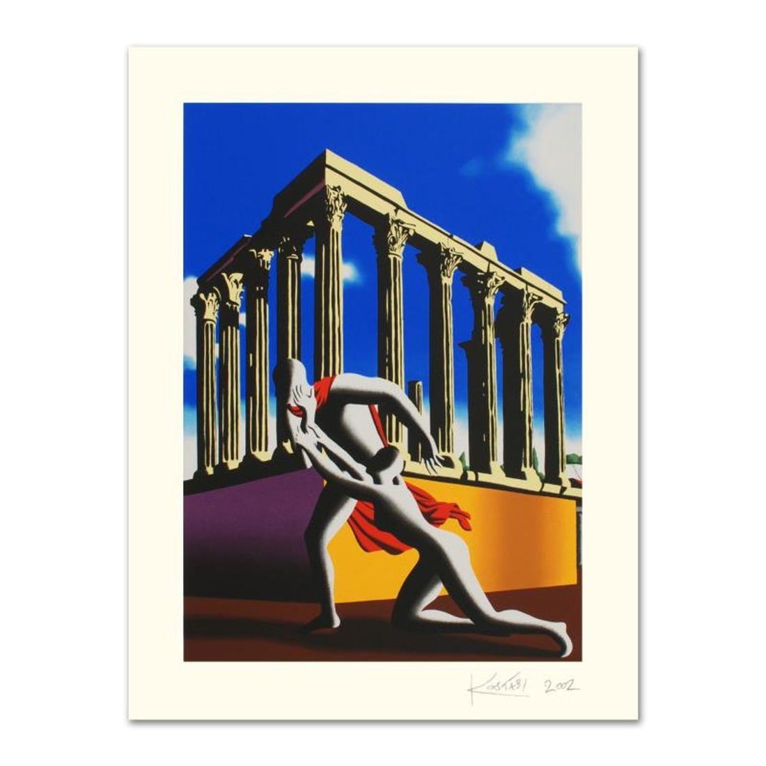 Mark Kostabi, "Eternal City" Limited Edition Serigraph, Numbered and Hand Signed with Certificate.: Eternal City is a limited edition serigraph on paper, numbered and hand signed by Kostabi. Includes Certificate of Authenticity! Measures approx. 27.5" x 35.5" (with border), 21.5" x 29.5" (image). Re