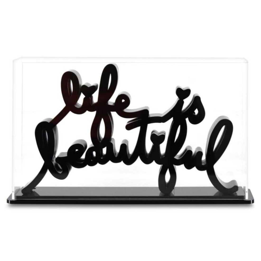 Mr. Brainwash- Resin Sculpture with Display Case "Life is Beautiful (Black)": Artist: Mr. Brainwash. Medium: Resin Sculpture with Display Case. Title: Life is Beautiful (Black). Size: 7" x 12". Signature: Hand Signed and Numbered by the artist. Certificate of Authenticity: Is i