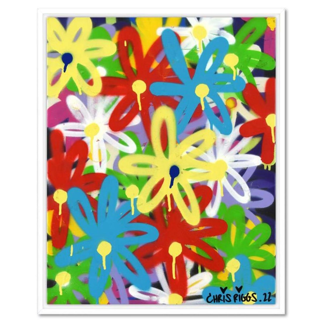 Chris Riggs, "Love" Framed Original Spray Paint Painting on Canvas, Hand Signed with Letter of: Love is an original spray paint painting on canvas by Chris Riggs, hand signed by the artist. This piece comes framed. Includes Letter of Authenticity. Measures approx. 17" x 21" (frame), 16" x 20" (i