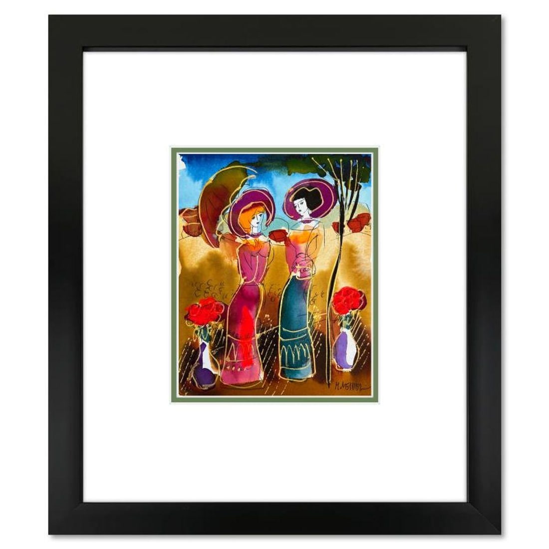 Moshe Leider, Framed Original Mixed Media Watercolor Painting, Hand Signed with Letter of (1 of 2)