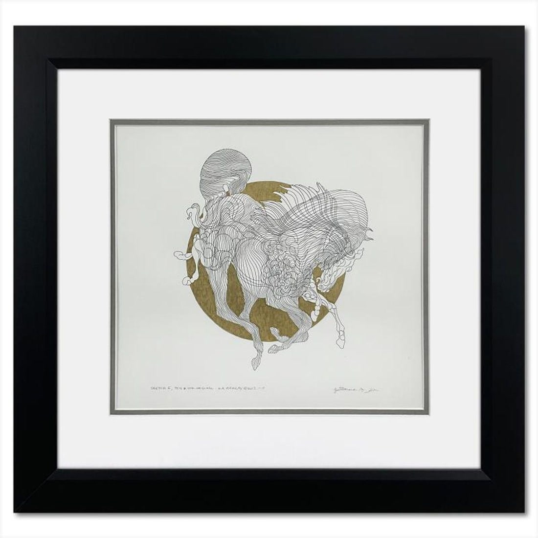 Guillaume Azoulay, "Sketch E" Framed Original Pen and Ink Drawing with Hand Laid Goldleaf, Hand (1 of 2)