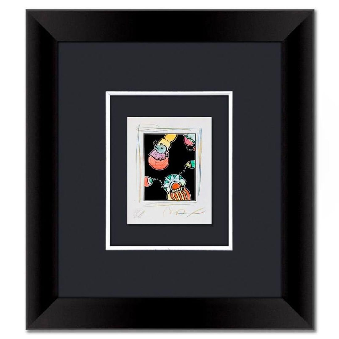 Peter Max, Framed One-of-a-Kind Mixed Media, Hand Signed with Registration Number Certifying: This is a one-of-a-kind mixed media on paper, hand signed by Peter Max. The piece comes custom framed with a backside cutout to display Peter Max Studio registration number 371835 certifying authentic