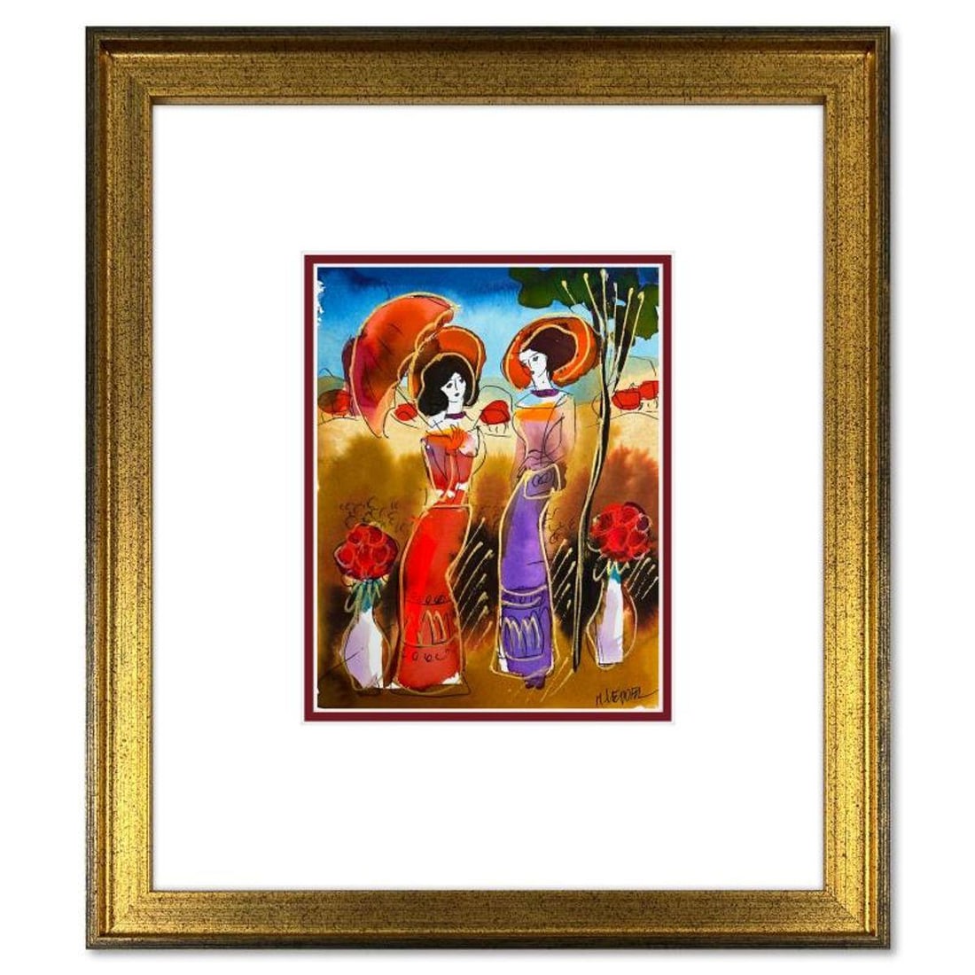 Moshe Leider, Framed Original Mixed Media Watercolor Painting, Hand Signed with Letter of (1 of 2)