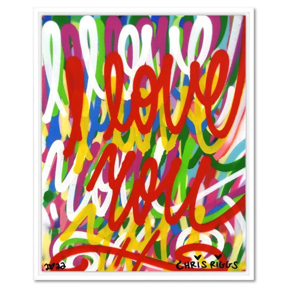 Chris Riggs, "Love" Framed Original Spray Paint Painting on Canvas, Hand Signed with Letter of (1 of 2)