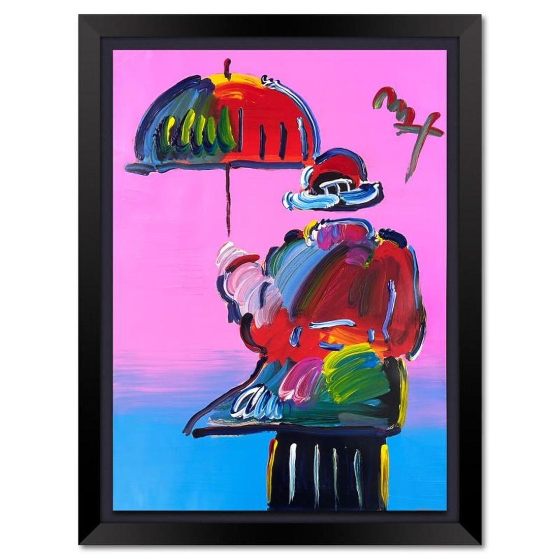 Peter Max, "Umbrella Man" Framed One-of-a-Kind Acrylic Mixed Media (38.5" x 30"), Hand Signed with (1 of 3)