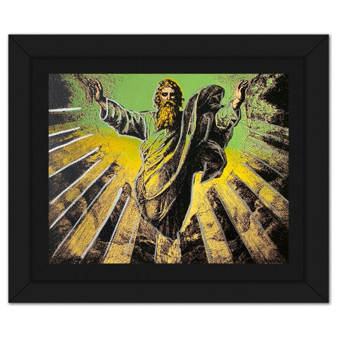 Steve Kaufman (1960-2010), "The Creation" Framed Hand Embellished Limited Edition Silscreen,: The Creation is a hand embellished limited edition silkscreen on canvas by Andy Warhol protege, Steve Kaufman (1960-2010), numbered 12/50 inverso and hand signed by the artist. This piece comes custom