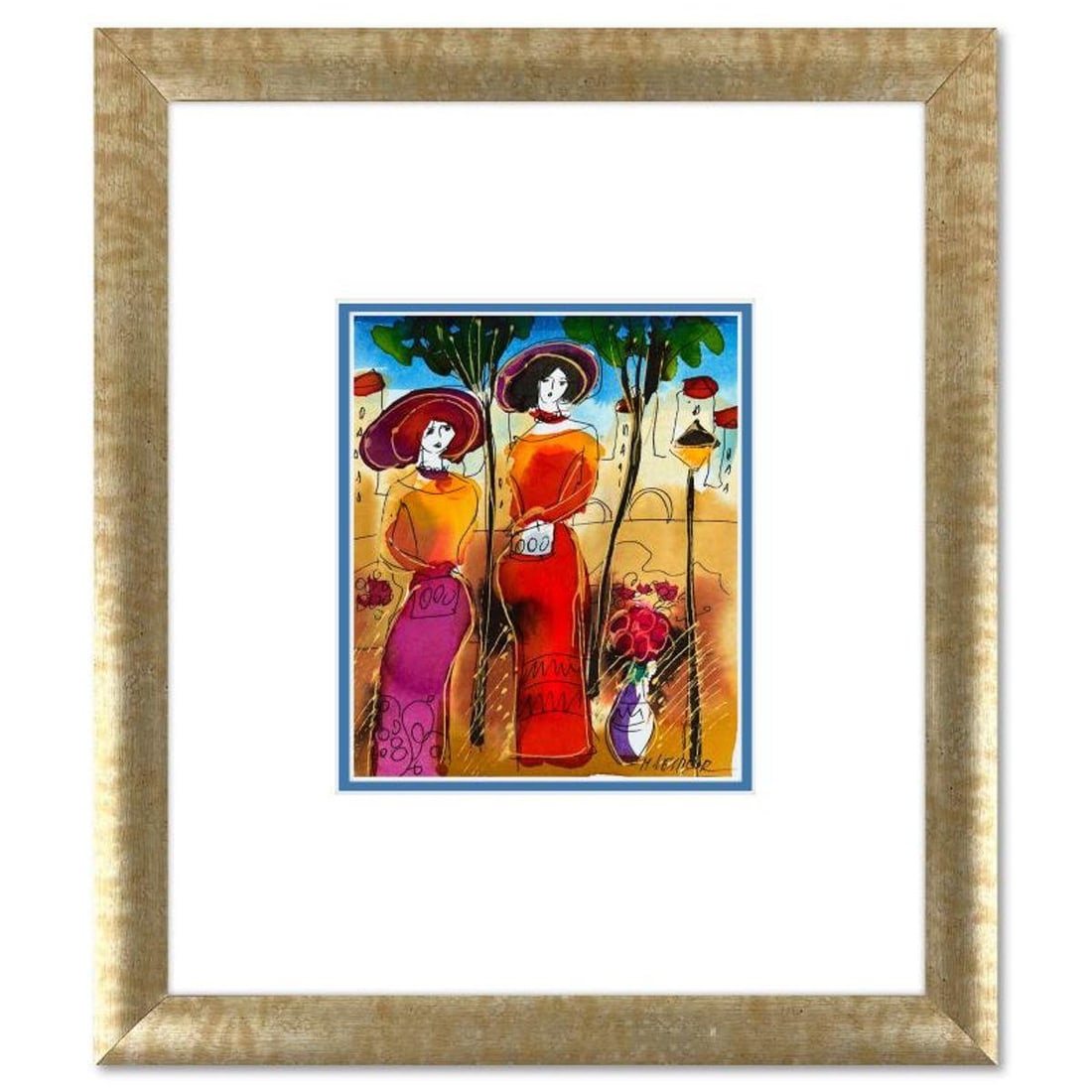 Moshe Leider, Framed Original Mixed Media Watercolor Painting, Hand Signed with Letter of (1 of 2)