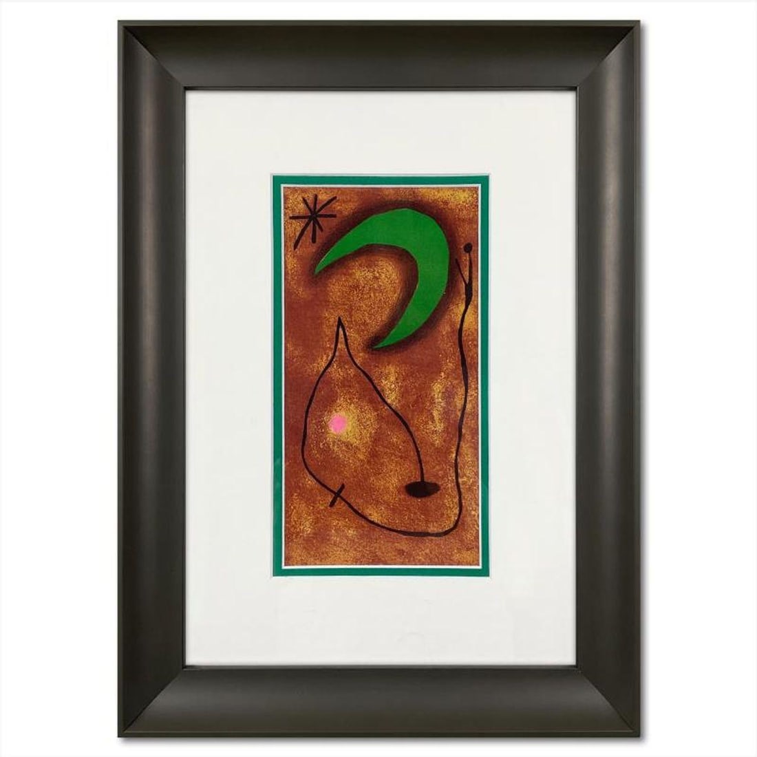 Joan Miro (1893-1983), Framed Lithograph on Paper with Letter of Authenticity.: This is a lithograph on paper by Joan Miro (1893-1983). This piece comes framed. Includes Letter of Authenticity. Measures approx. 12.5" x 16.5" (frame), 5" x 9.5" (image).