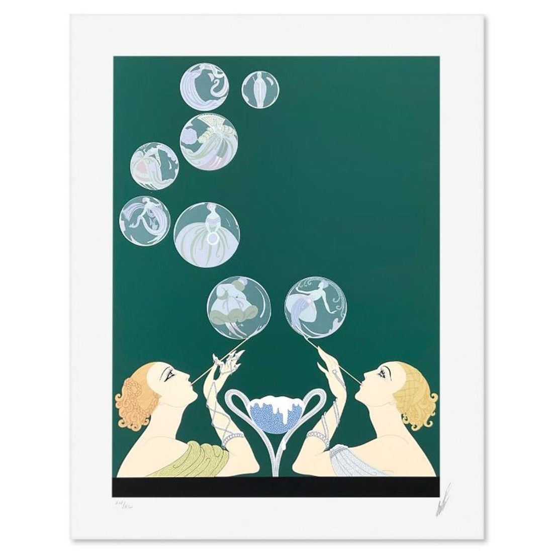 Erte (1892-1990), "Bubbles" Limited Edition Serigraph, Numbered XIV/XL and Hand Signed with Letter (1 of 2)
