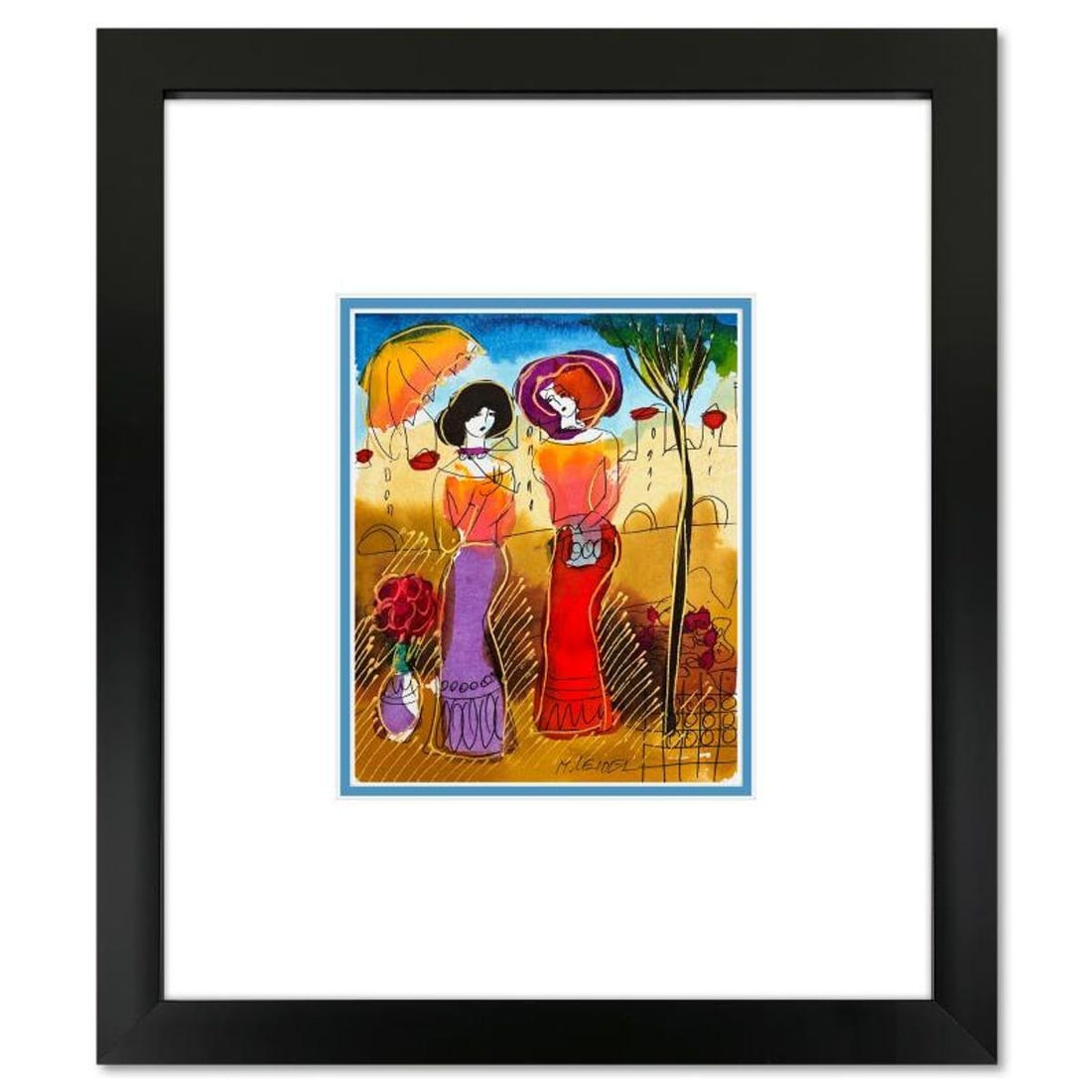 Moshe Leider, Framed Original Mixed Media Watercolor Painting, Hand Signed with Letter of: This is an original mixed media watercolor painting on paper by Moshe Leider. Hand signed by the artist, this piece comes custom framed and includes a Letter of Authenticity. Measures approximately 15