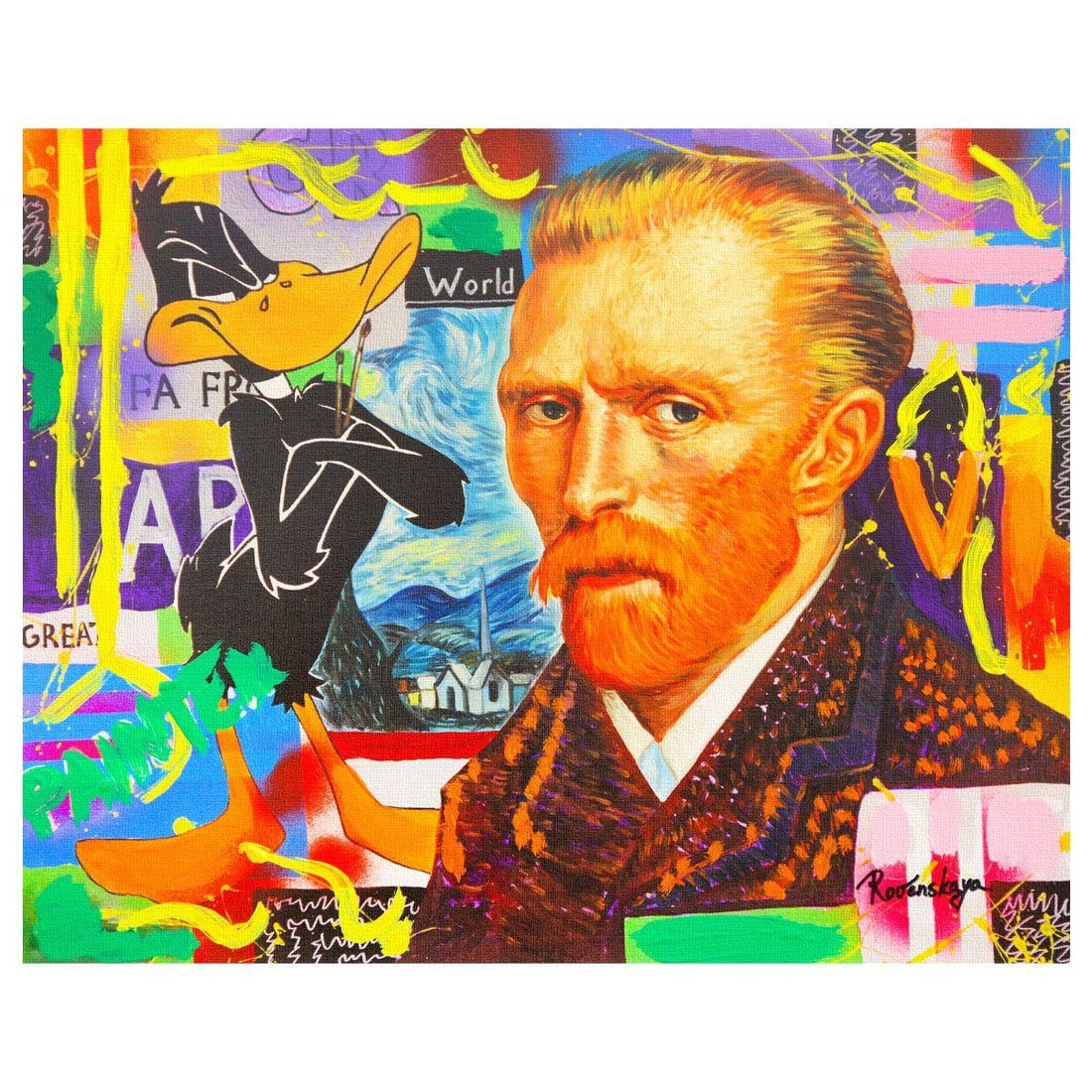 Nastya Rovenskaya- Original Mixed Media on Canvas "Van Gogh": Artist: Nastya Rovenskaya. Medium: Original Mixed Media on Canvas. Title: Van Gogh. Size: 16" x 20". Signature: Hand Signed by the artist. Certificate of Authenticity: From the publisher. Reference#: