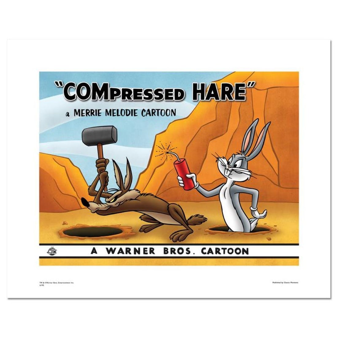 Compressed Hare, Mallet Numbered Limited Edition Giclee from Warner Bros. with Certificate of: Compressed Hare - Mallet is a limited edition giclee on paper from Warner Bros. featuring iconic Looney Tunes characters. The art was taken from an original Lobby Card used to promote "Compressed Hare