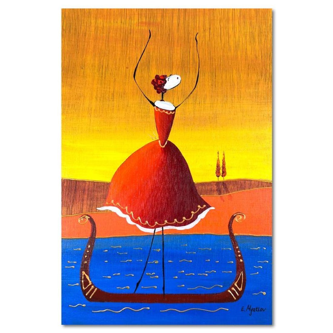 Ester Myatlov, Hand Signed Original Painting on Wood Panel with Letter of Authenticity.: This is an original painting oil on wood panel by Ester Myatlov. Hand signed by the artist, this piece comes with a letter of authenticity. Measures approximately 12" x 8" (image).