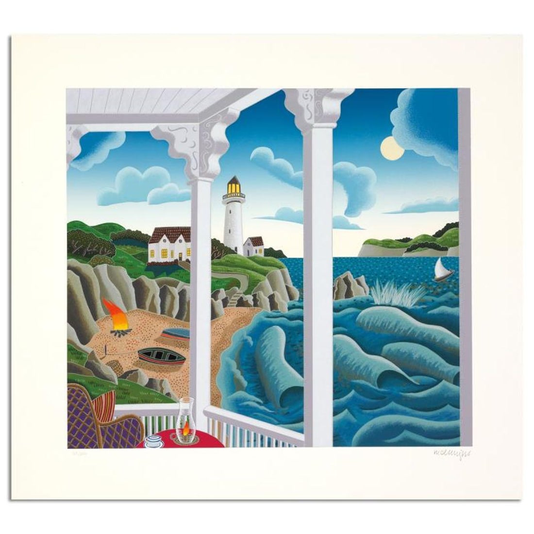 Thomas Mcknight, "Lighthouse Point (New England)" Limited Edition Serigraph, Numbered and Hand (1 of 1)