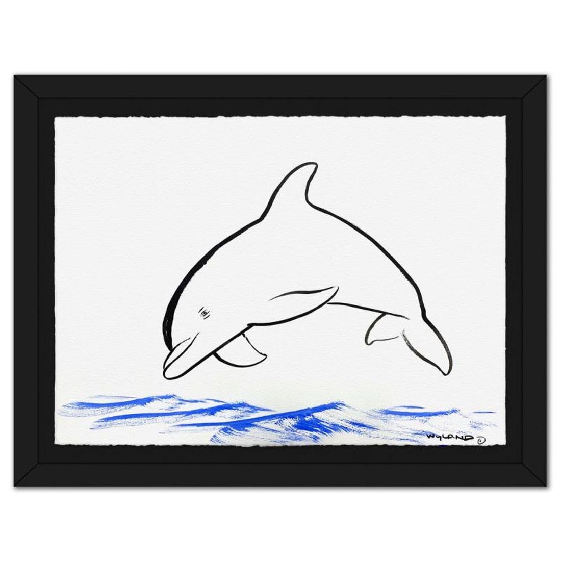 Wyland, "Dolphin" Framed Original Sumi Ink Painting, Hand Signed with Letter of Authenticity. (1 of 2)