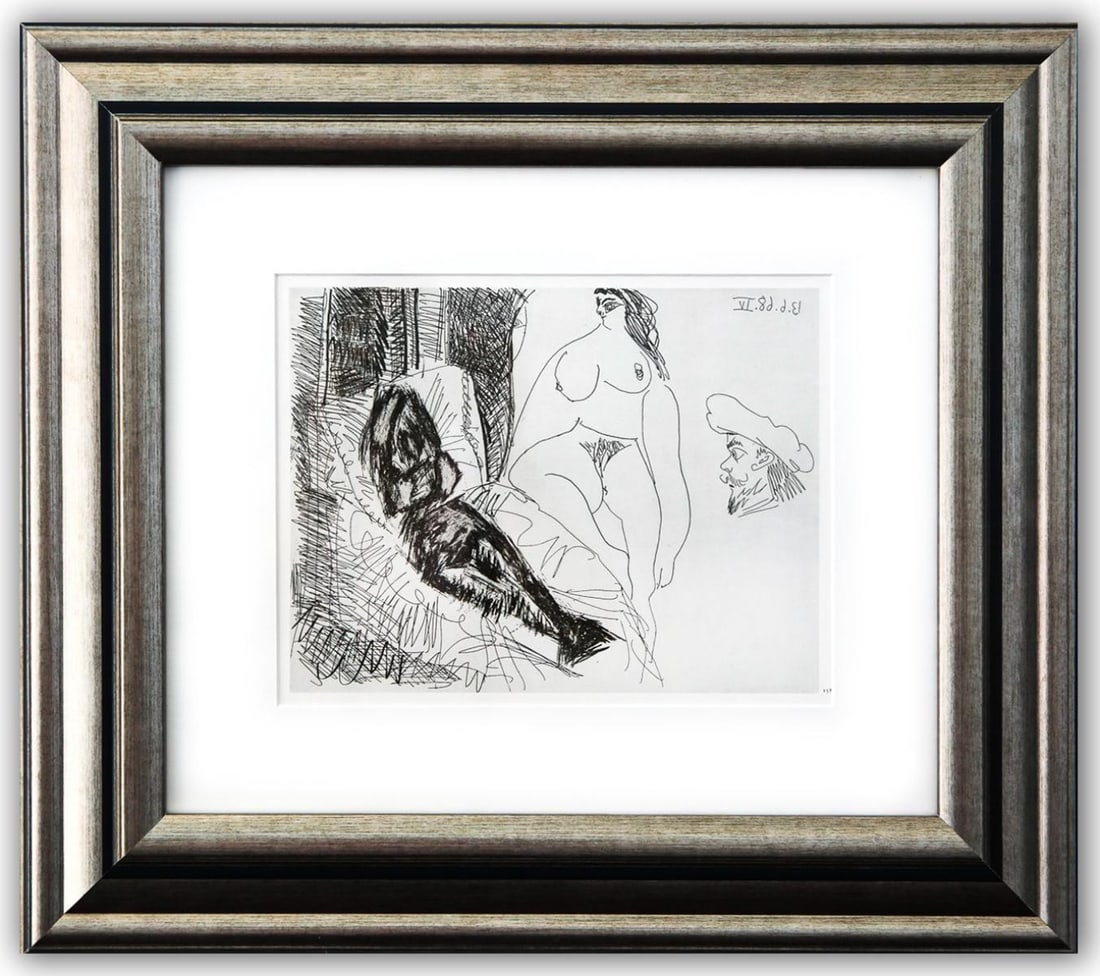 After Pablo Picasso- Offset Lithograph "From The 347 Series": Artist: After Pablo Picasso. Medium: Offset Lithograph. Title: From The 347 Series. Size: 11" x 9". Measures approx. 22" x 19" (framed). Additional: Custom framed. Unsigned and unnumbered. The 347 Ser