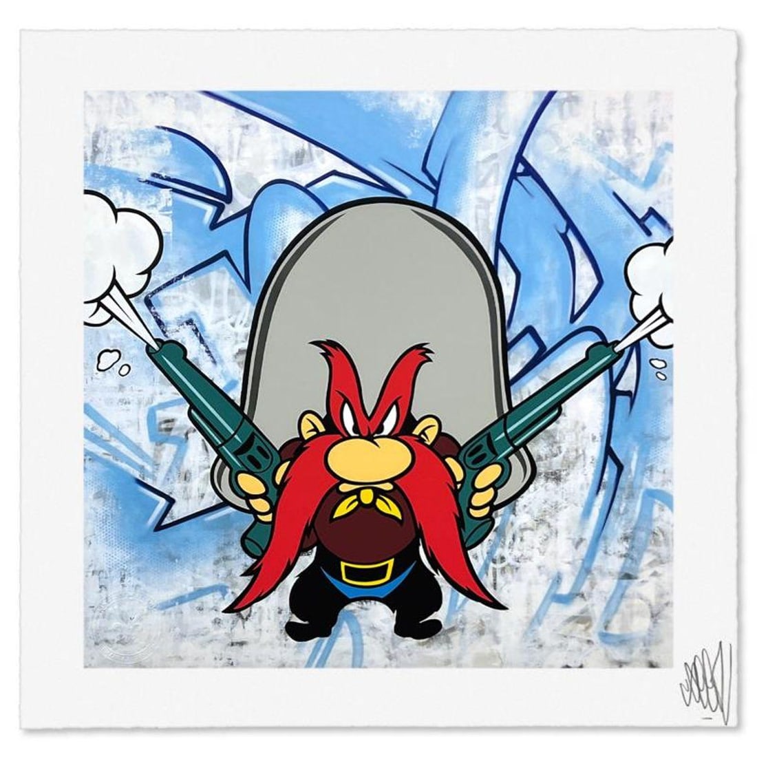 Seen, "Yosemite Sam" Limited Edition, Numbered and Hand Signed with Letter Authenticity: Yosemite Sam is a limited edition giclee by Seen, numbered and hand signed by the artist. Includes Letter of Authenticity. Measures approx. 18" x 18" (border), 15" x 15" (image). Reference#: 93554.