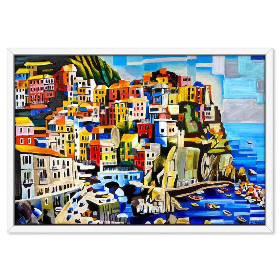 Chloe Victoria, "Vibrance of Amalfi" Framed One-of-a-Kind Mixed Media Overpaint on Canvas, Hand (1 of 2)