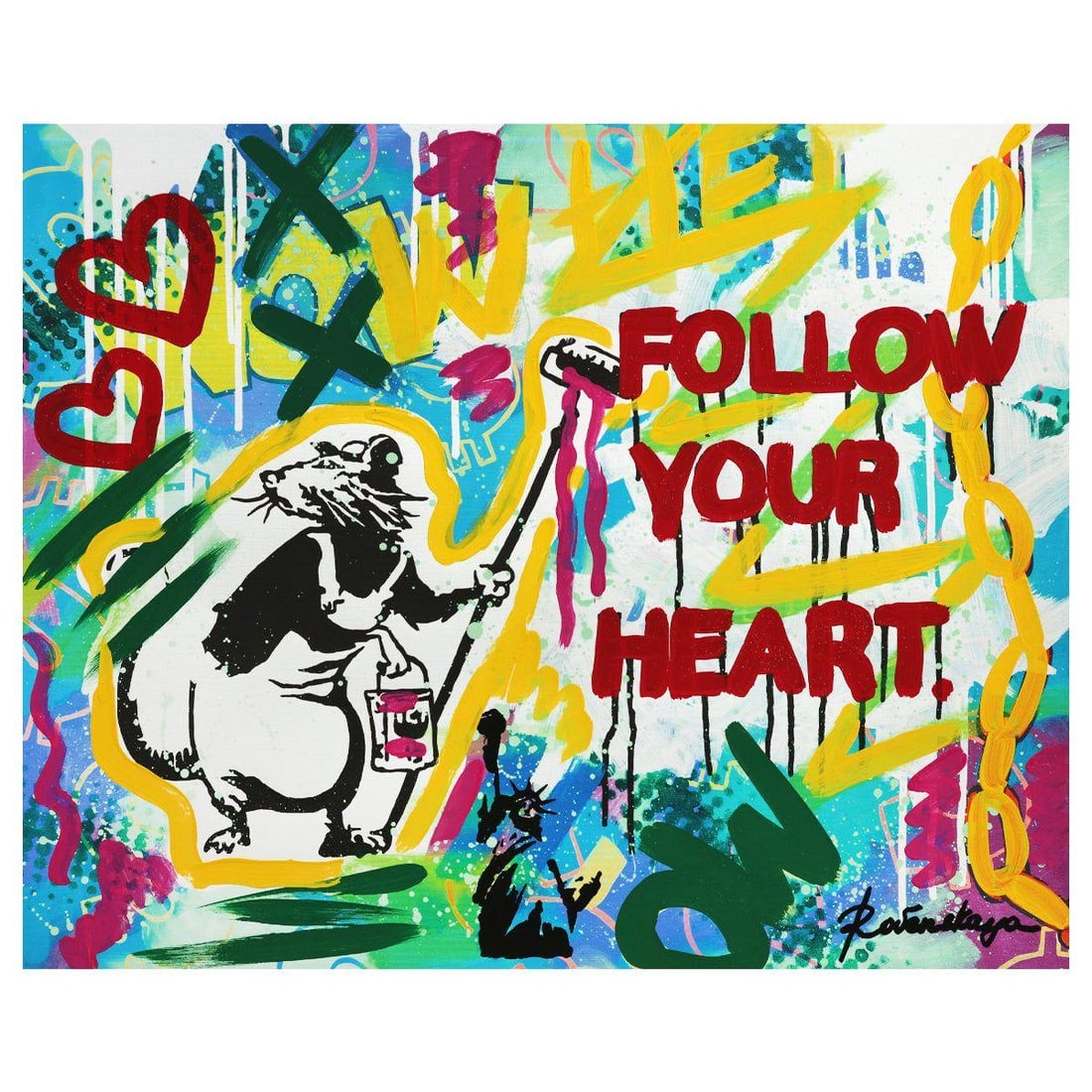 Nastya Rovenskaya- Mixed Media "Follow Your Heart": Artist: Nastya Rovenskaya. Medium: Mixed Media. Title: Follow Your Heart. Size: 24" x 30". Signature: Hand signed. Certificate of Authenticity: Is included. Reference#: 37411.