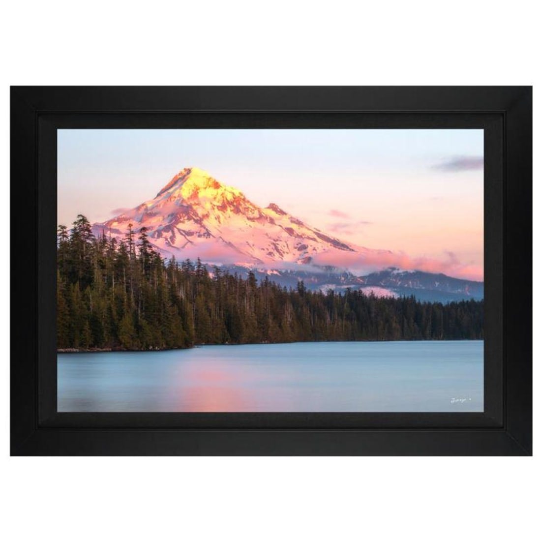 Jongas, "Mt Hood Photo" Framed Limited Edition on Canvas, Numbered and Hand Signed with Letter of: Mt Hood Photo is a limited edition giclee on canvas by photographer Jongas, numbered and hand signed by the artist. The piece comes custom framed and includes Letter of Authenticity. Measures approxim