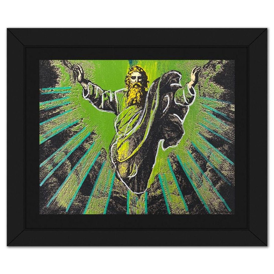 Steve Kaufman (1960-2010), "The Creation" Framed Hand Embellished Limited Edition Silscreen,: The Creation is a hand embellished limited edition silkscreen on canvas by Andy Warhol protege, Steve Kaufman (1960-2010), numbered 18/50 inverso and hand signed by the artist. This piece comes custom