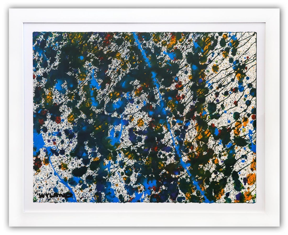 Wyland- Original Watercolor Painting on Deckle Edge Paper "Abstract Drip": Artist: Wyland. Medium: Original Watercolor Painting on Deckle Edge Paper. Title: Abstract Drip. Size: 22" x 30". Measures approx. 29" x 36" (framed). Signature: Hand Signed by the artist. Certificate