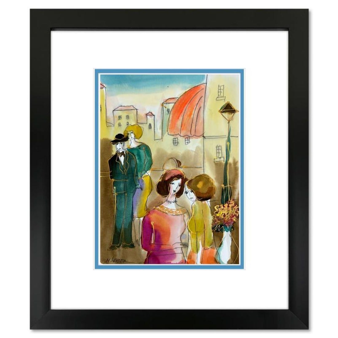 Moshe Leider, Framed Original Mixed Media Watercolor Painting, Hand Signed with Letter of (1 of 2)