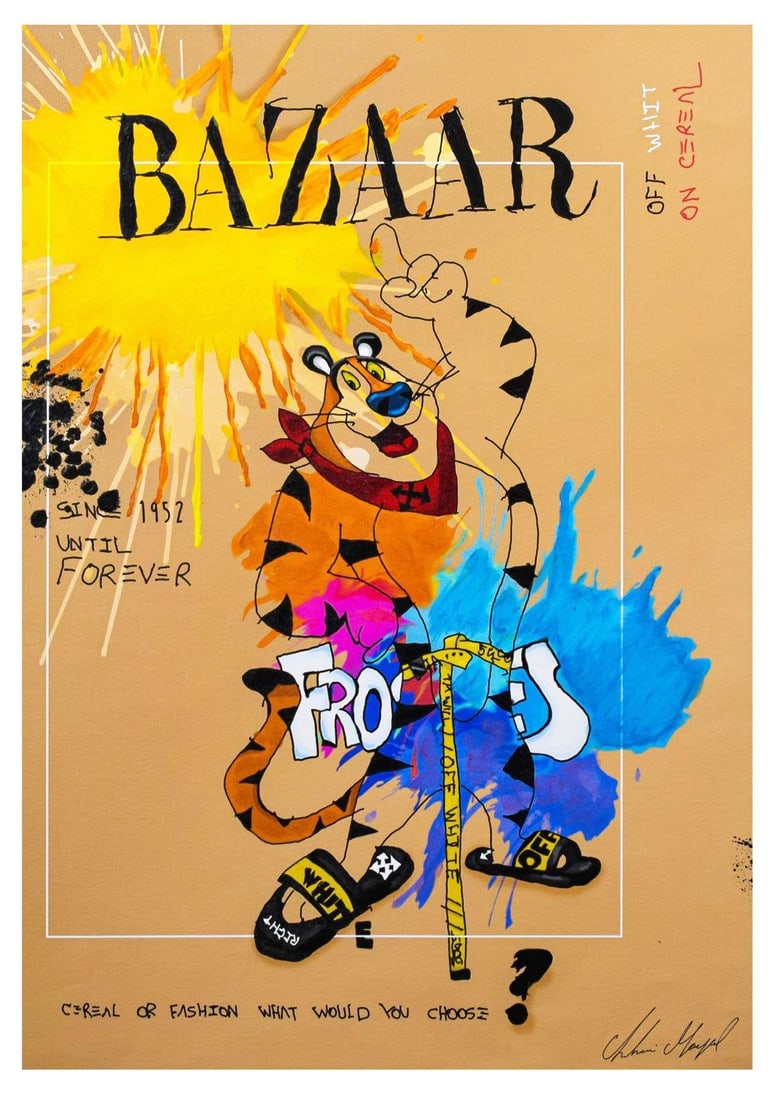 Shani Moyal- Original Mixed Media "Tony the Tiger": Artist: Shani Moyal. Medium: Original Mixed Media. Title: Tony the Tiger. Size: 30" x 20". Signature: Hand Signed by the artist. Certificate of Authenticity: Is included. Additional: Original one of