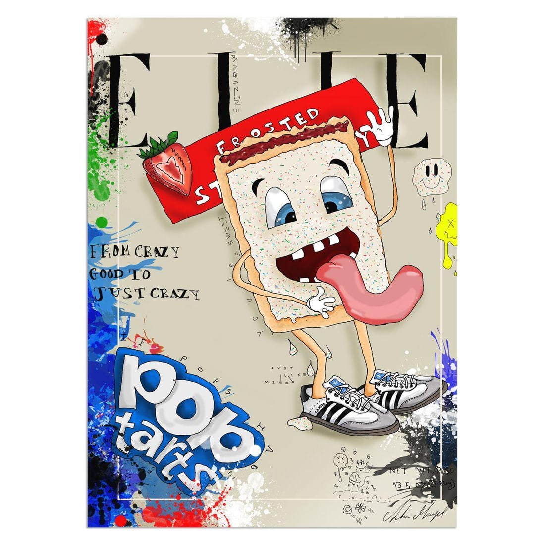 Shani Moyal-Mixed Media on Canvas "POPTARTS": Artist: Shani Moyal. Medium: Mixed Media on Canvas. Title: POPTARTS. Size: 42" x 30". Signature: Hand Signed. Certificate of Authenticity: Is included.