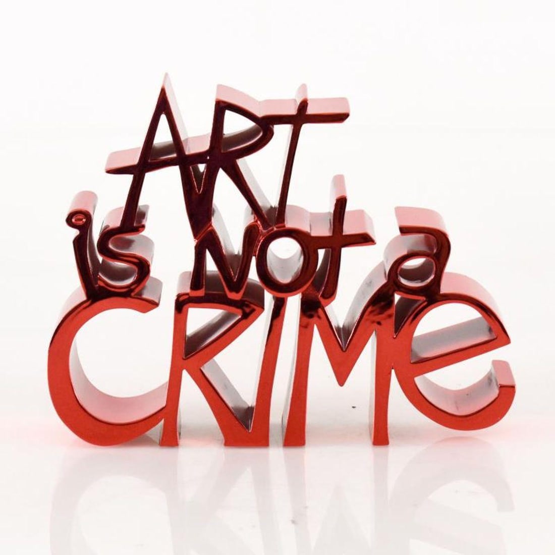 Mr. Brainwash, "Art Is Not a Crime (Chrome Red)" Limited Edition Resin Sculpture, Numbered and Hand: Art Is Not a Crime (Chrome Red) is a limited edition resin sculpture by Mr. Brainwash, numbered and hand signed by the artist. Includes Certificate of Authenticity. Measures approx. 8" x 6.5" x 2". Re