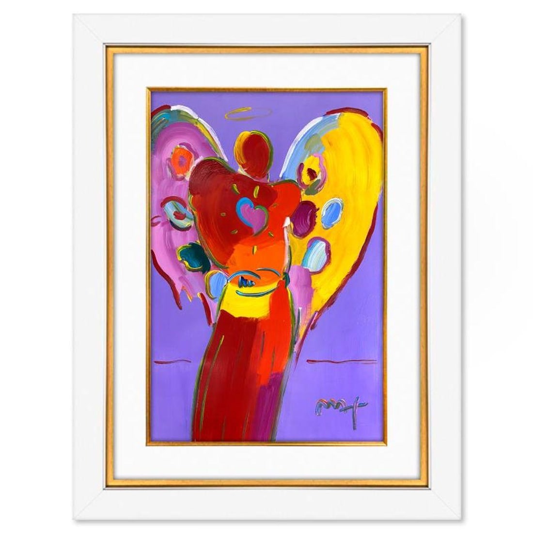 Peter Max, "Angel with Heart" Framed One-of-a-Kind Mixed Media, Hand Signed with Registration Number: Angel with Heart is a one-of-a-kind mixed media on paper, hand signed by Peter Max. The piece comes custom framed with a backside cutout to display Peter Max Studio registration number 289358 certifyi