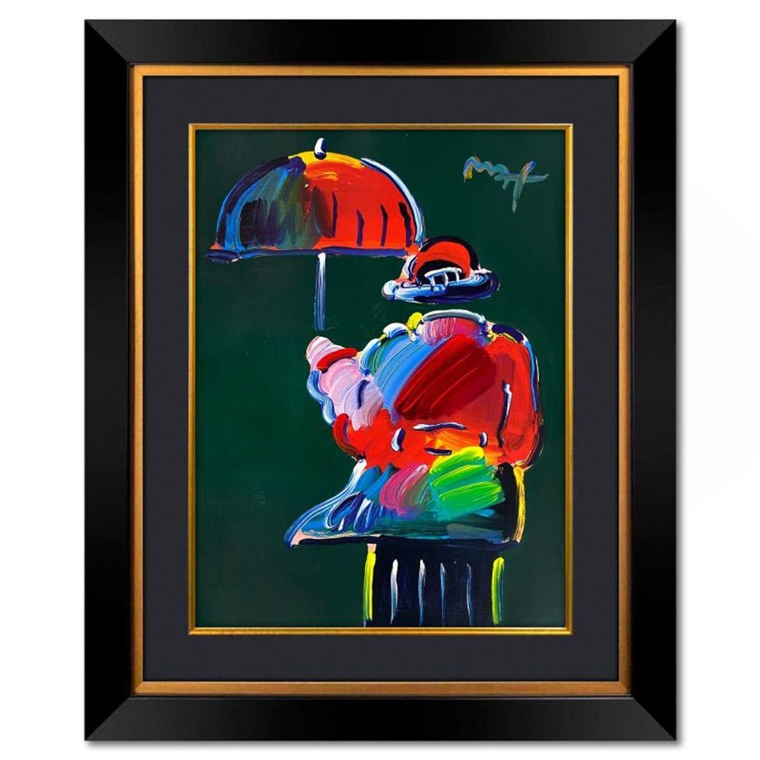 Peter Max, "Umbrella Man" Framed One-of-a-Kind Mixed Media, Hand Signed with Registration Number (1 of 2)