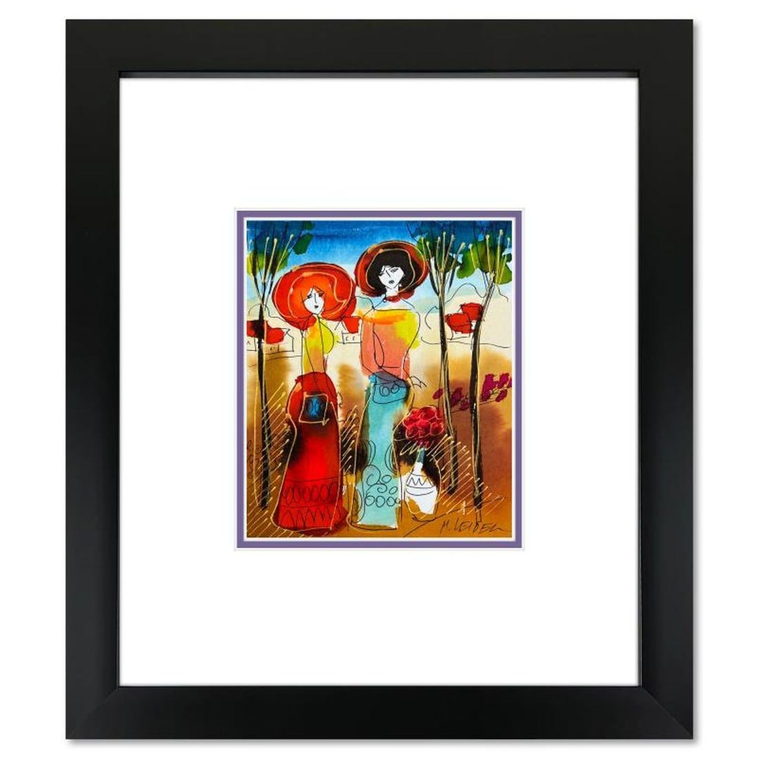 Moshe Leider, Framed Original Mixed Media Watercolor Painting, Hand Signed with Letter of (1 of 2)