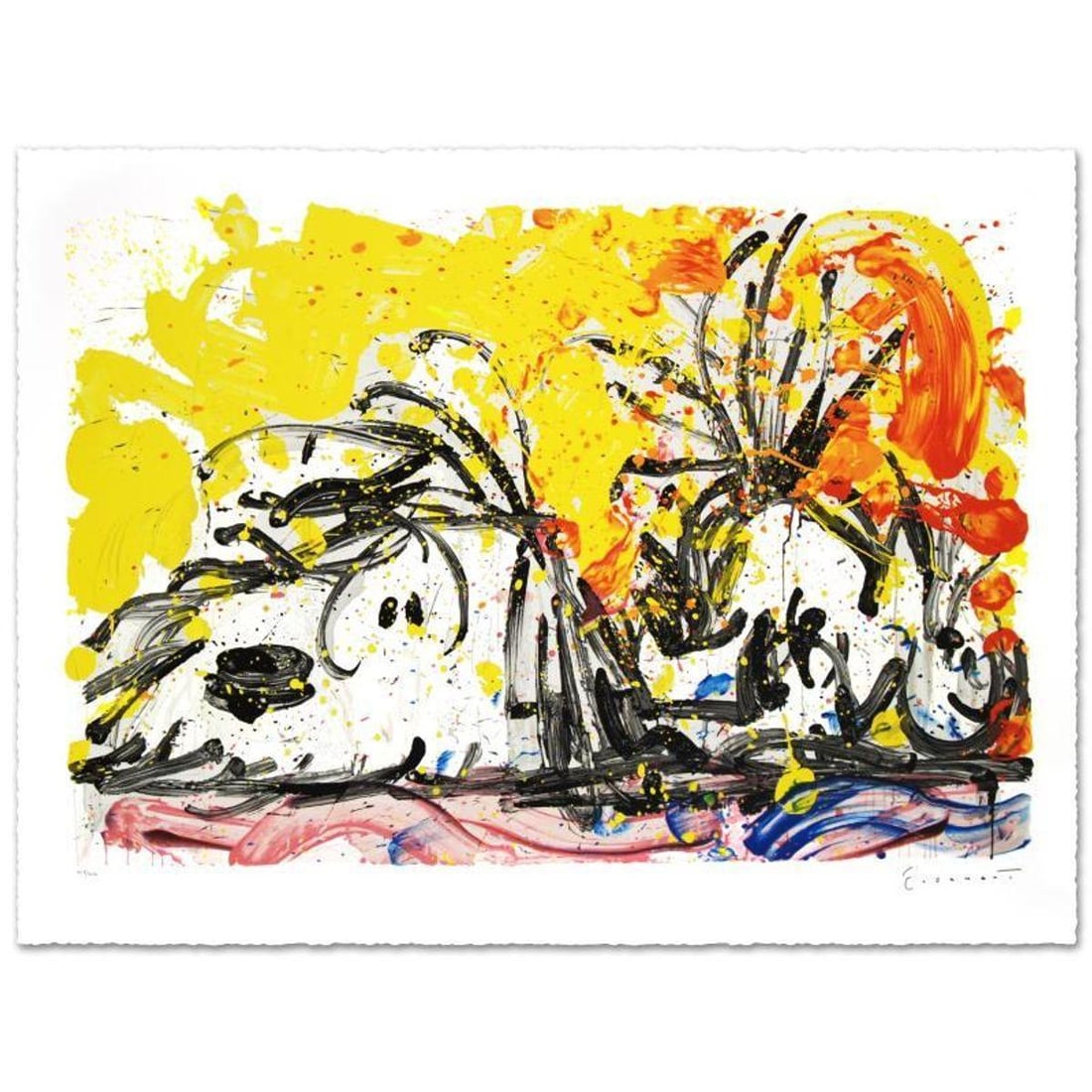 Blow Dry Limited Edition Hand Pulled Original Lithograph (37" x 25.5") by Renowned Charles Schulz: Blow Dry is a limited edition hand pulled original lithograph on museum quality deckle-edge paper, numbered and hand signed by Tom Everhart. This is one of the final Everhart editions to be created on