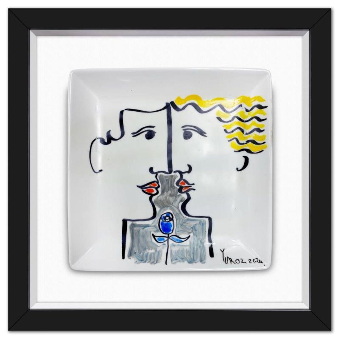 Yuroz, Framed Hand Painted Ceramic Plate, Hand Signed with Letter of Authenticity. (1 of 2)